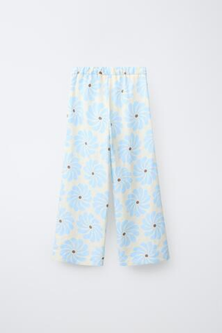 ZARA БРЮКИ WIDE LEG С ОТСТЕГИВАЮЩИМСЯ ПАРЕО, ЭКРЮ/СИНИЙ