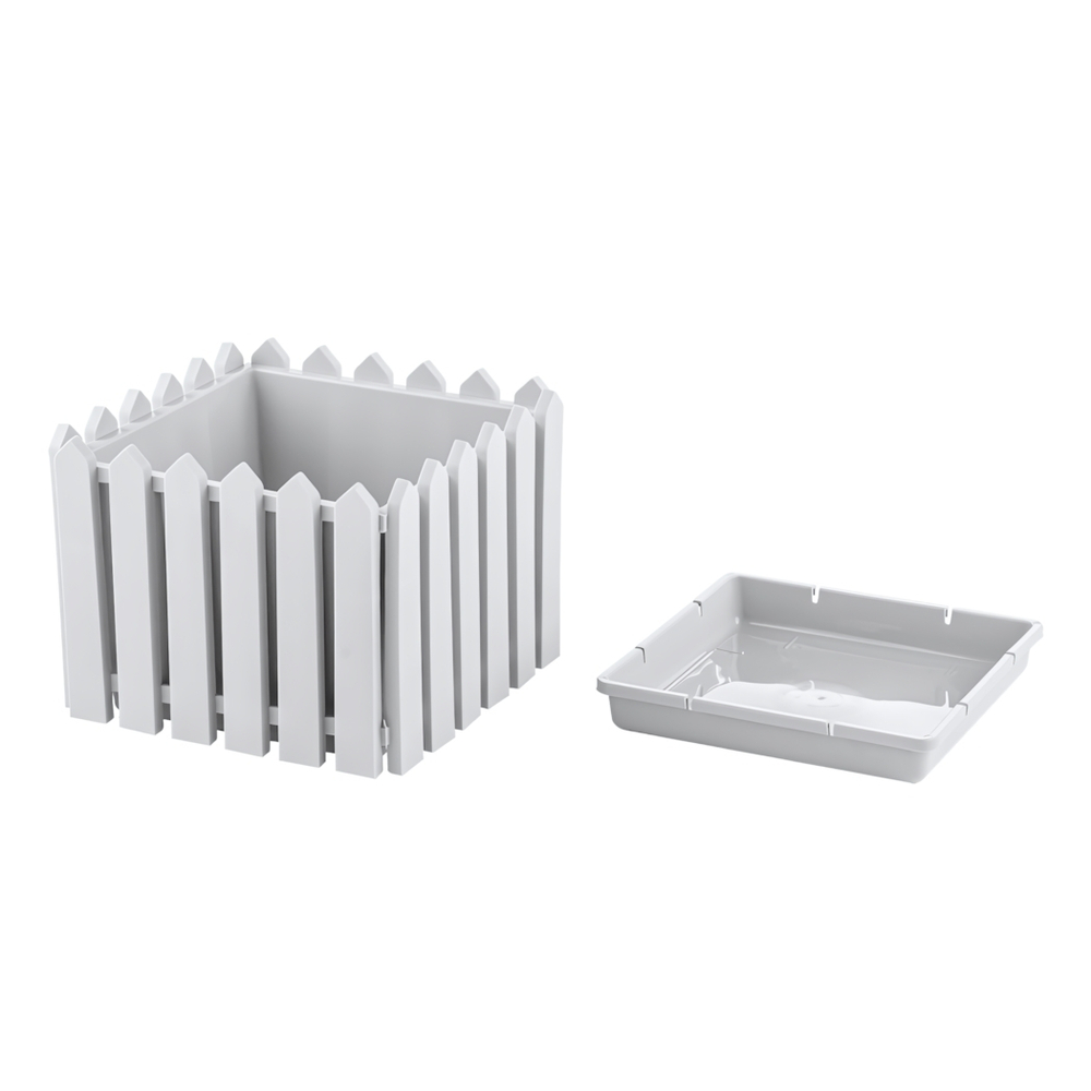 Кашпо квадратное среднее "Лардо" с поддоном 28,3*28,3*21,8 цвет белый