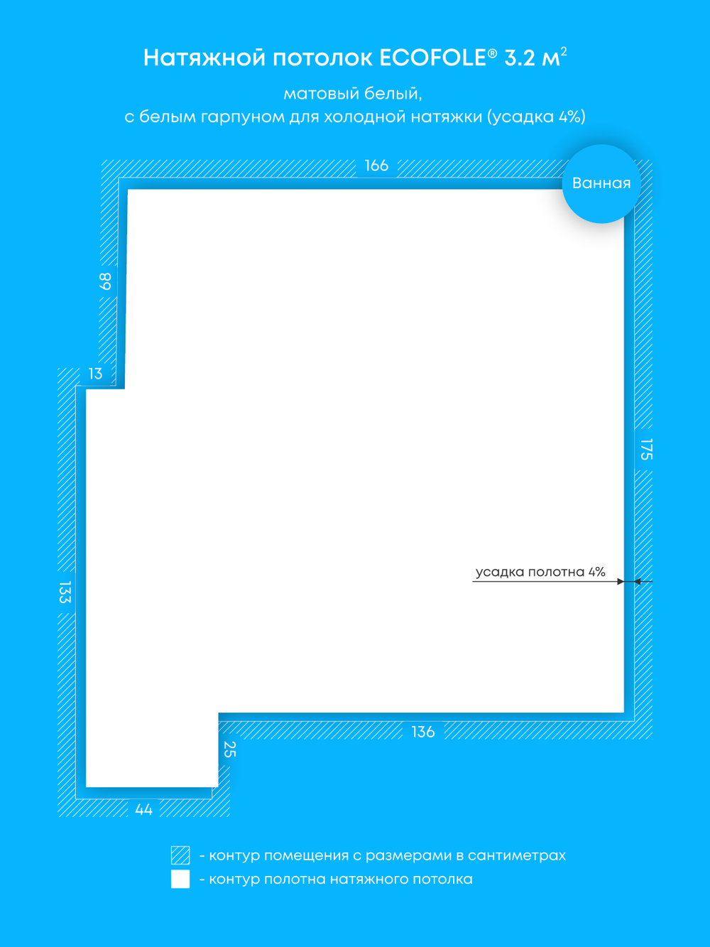 Матовый натяжной потолок 3.2 м2