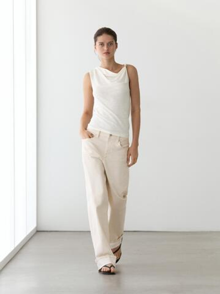 Massimo Dutti Топ с драпировкой и стразами, белый