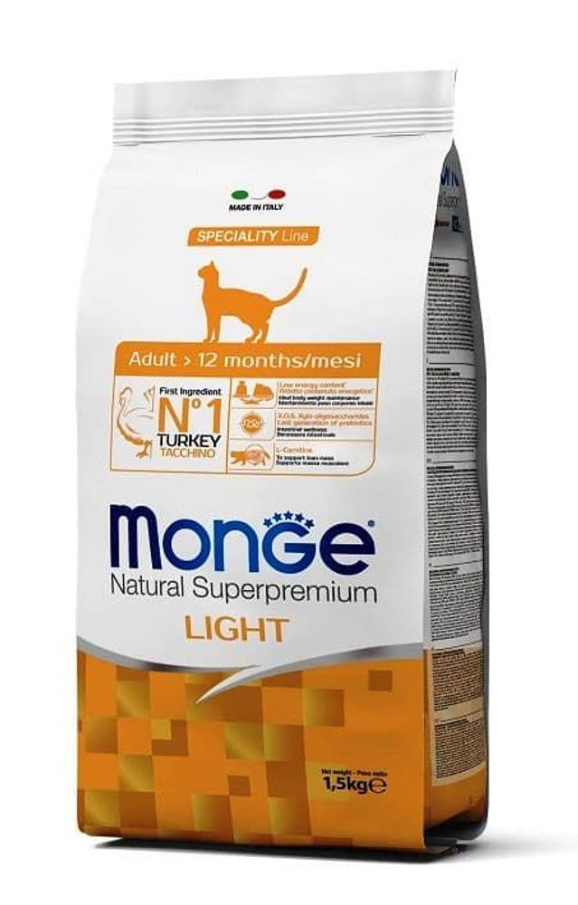 Monge Cat Speciality Light низкокалорийный корм для кошек с индейкой 1,5 кг Monge Cat Speciality Light низкокалорийный корм для кошек с индейкой 1,5 кг