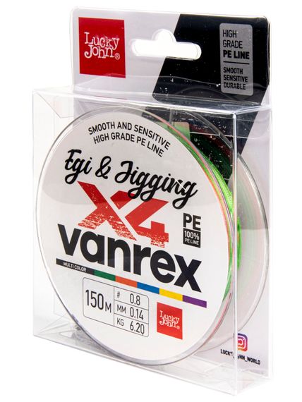 Леска плетёная LJ Vanrex EGI &amp; JIGGING х4 BRAID Multi Color 150 м, 0,14 мм