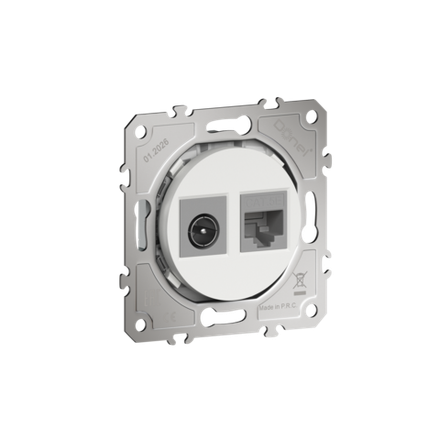 Розетка комбинированная RJ45 cat.5e + TV/SAT простая с разъёмом папа,  цвет матовый белый,  серия D16,  Donel