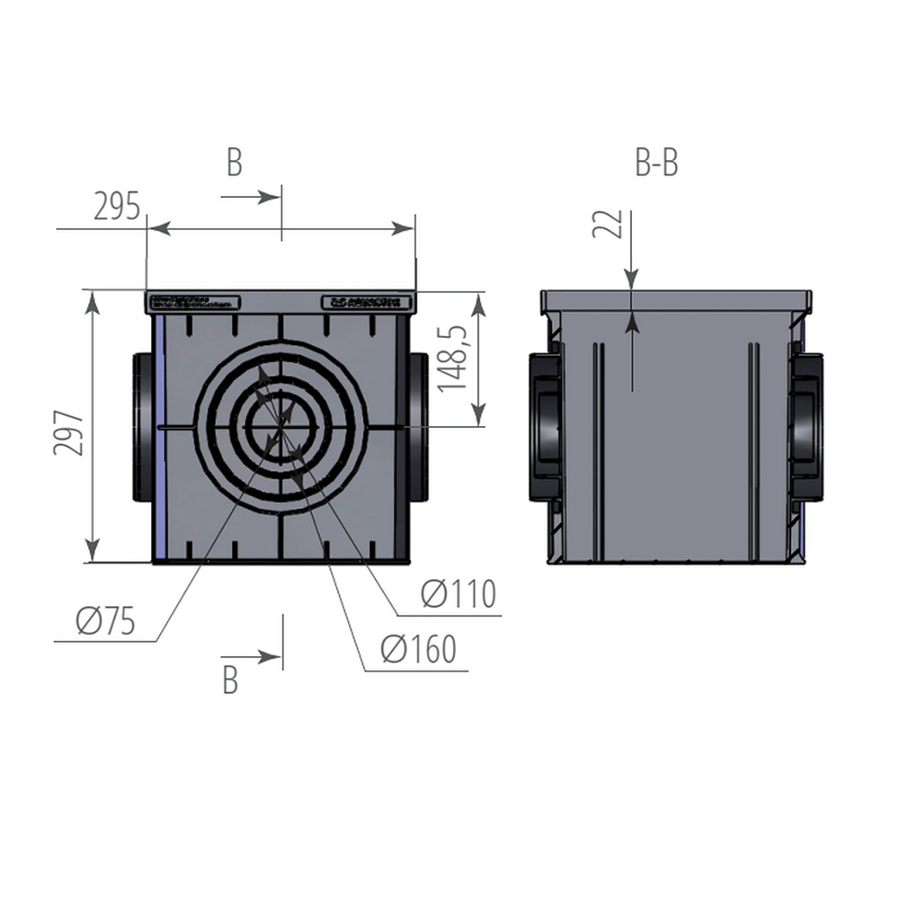 Дождеприемник пластиковый (пустой) 300*300*297 B125 (4300)