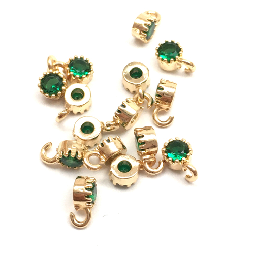 Подвески для украшений с зелеными фианитами 6х4 мм, позолота