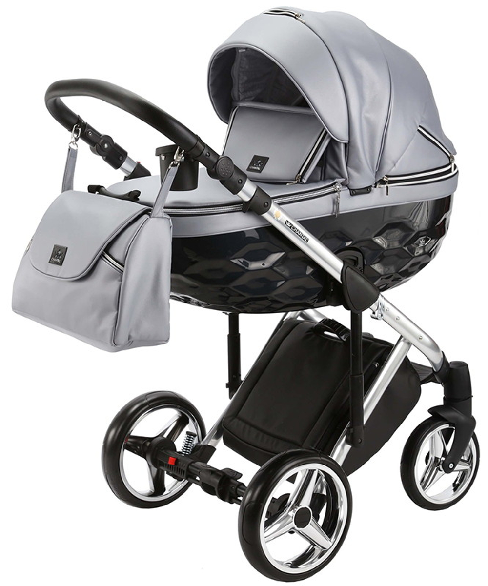 Детская коляска Adamex Chantal Special Edition Deluxe 2 в 1 C102 (СЕР.ПЕРЛ.КОЖА ХРОМ.РАМА)