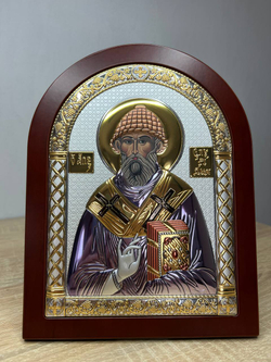 Спиридон, икона арочная, красное дерево, эмаль 175х225