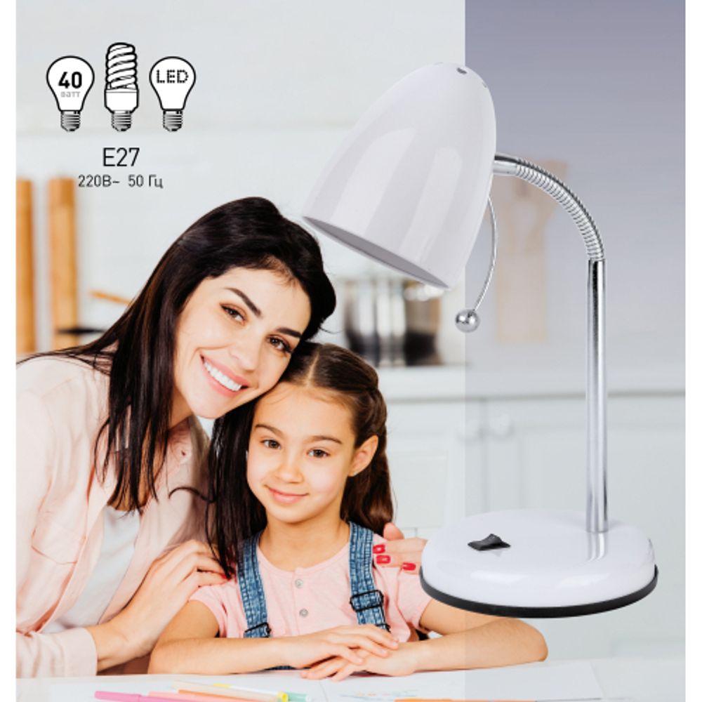 Настольный светильник ЭРА N-116-Е27-40W-W белый