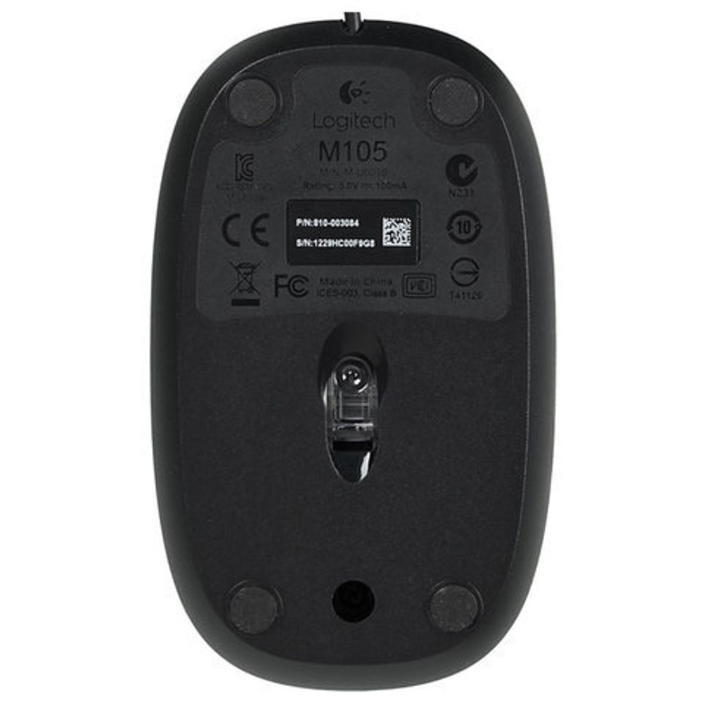 Мышь проводная LOGITECH M105, USB, 2 кнопки+1 колесо-кнопка, оптическая, чёрный, 910-002943