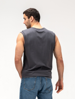 Майка мужская хлопковая на широких лямках. Графит