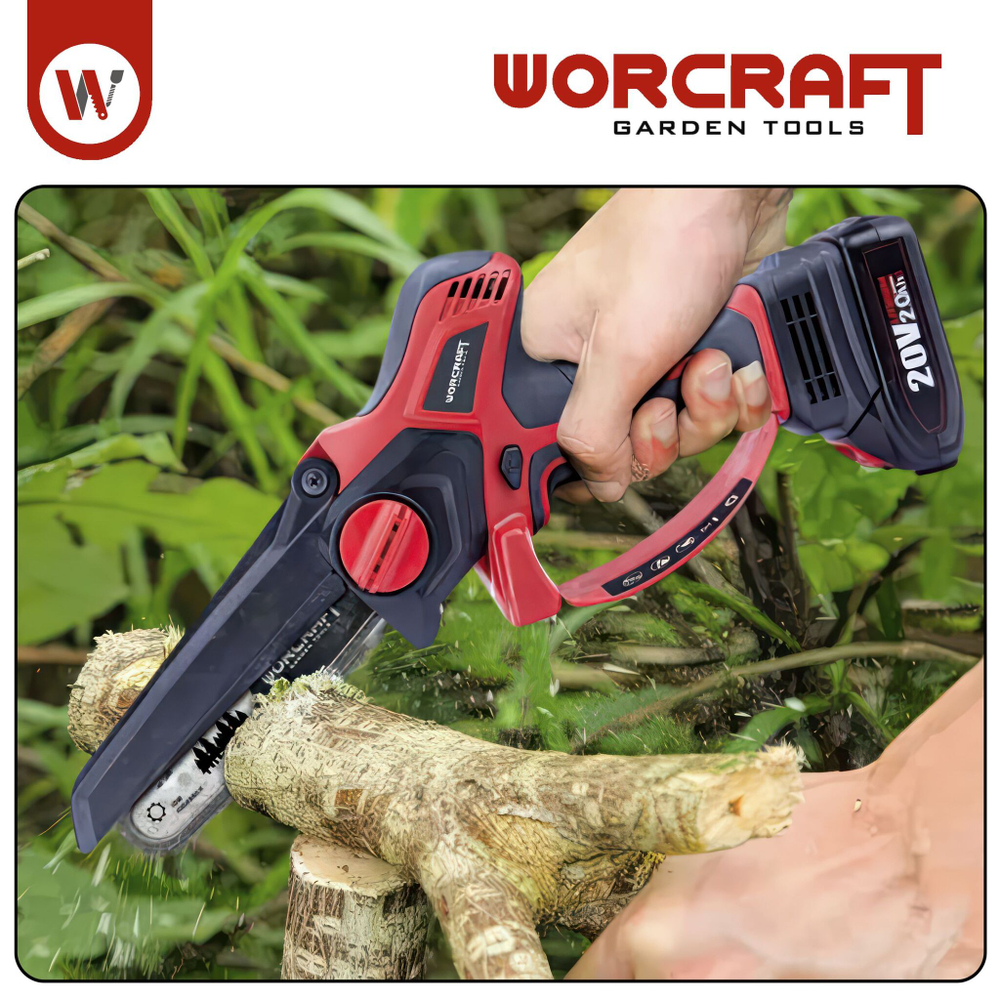 WORCRAFT Электропила цепная аккумуляторная с автоматической смазкой цепи/ шаг 3/8" с цепью 40 Зв.+АКБ CLB-20V-4.0