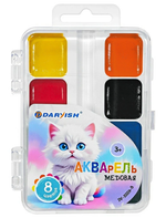 Краски акварельные 8цв. "Котёнок" медовые без кисти (Darvish)
