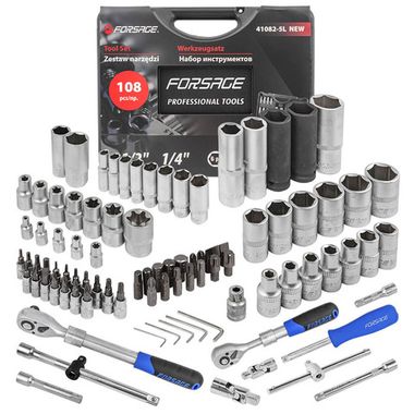 Набор инструментов с телескопическими трещотками 108пр.1/4''&amp;1/2''(6гр.)(4-32мм) Forsage F-41082-5L NEW
