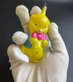 Ёлочная игрушка Поросёнок Фунтик с бантиком, стекло, сказка, подвесная, винтаж СССР 1960-1980 гг