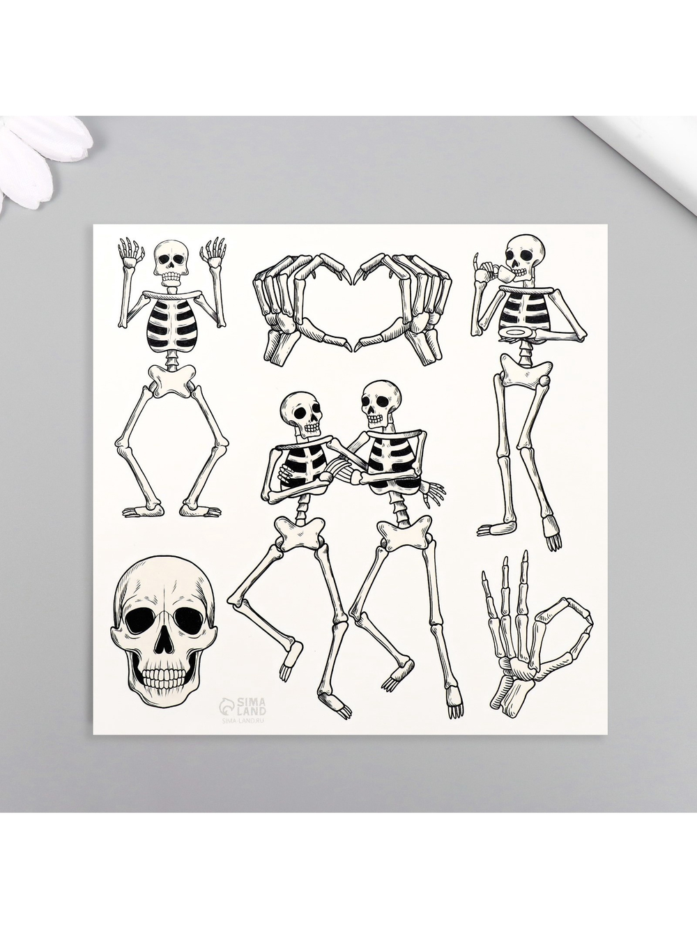 Переводные тату на тело чёрные «Скелеты», 10×10 см