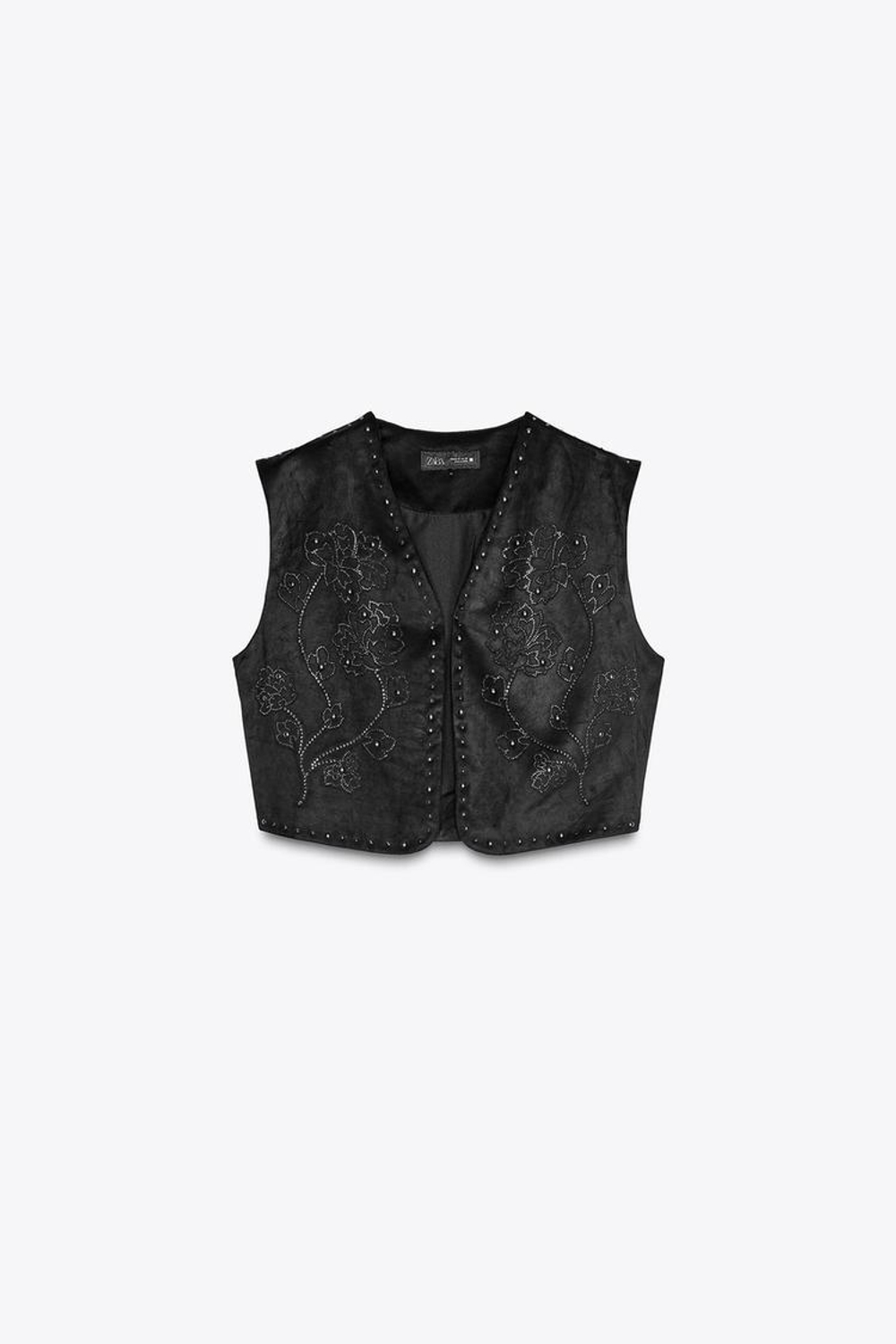 ZARA ЖИЛЕТ ИЗ ИСКУССТВЕННОЙ ЗАМШИ СО СТРАЗАМИ, ЧЕРНЫЙ