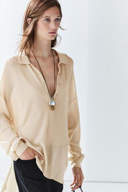Massimo Dutti Свитер поло из смеси хлопка и шелка, цвет слоновой кости