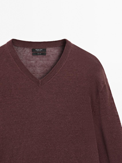 Massimo Dutti Свитер из 100% льняной ткани, гранатовый