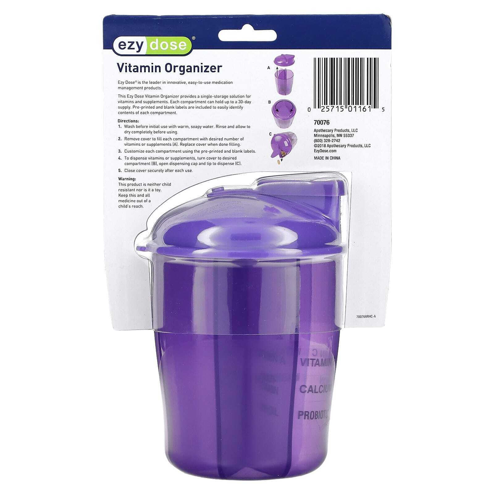 Ezy Dose, Витаминный органайзер с этикетками, фиолетовый, 1 шт.