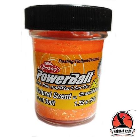 Паста форелевая Berkley Powerbait Natural Scent Glitter Trout Bait (50 г) Cheese Fluo Orange