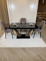 Кухонный раскладной стол "Вирджиния" , черный мрамор и 4 стула ЛОНДОН