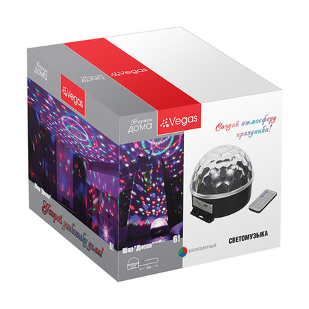 Шар светодиодный Vegas Диско, 6 LED ламп, MP3 проигрыватель, 2 колонки, 18 x 15 см, многоцветный