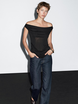 Massimo Dutti Топ с драпировкой и струящимся вырезом, черный