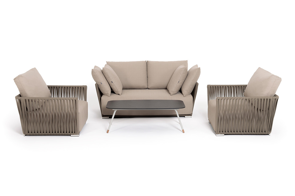 "Форли" лаунж-зона 4-местная плетеная из роупа (веревки), каркас алюминиевый светло-серый, роуп серо-коричневый