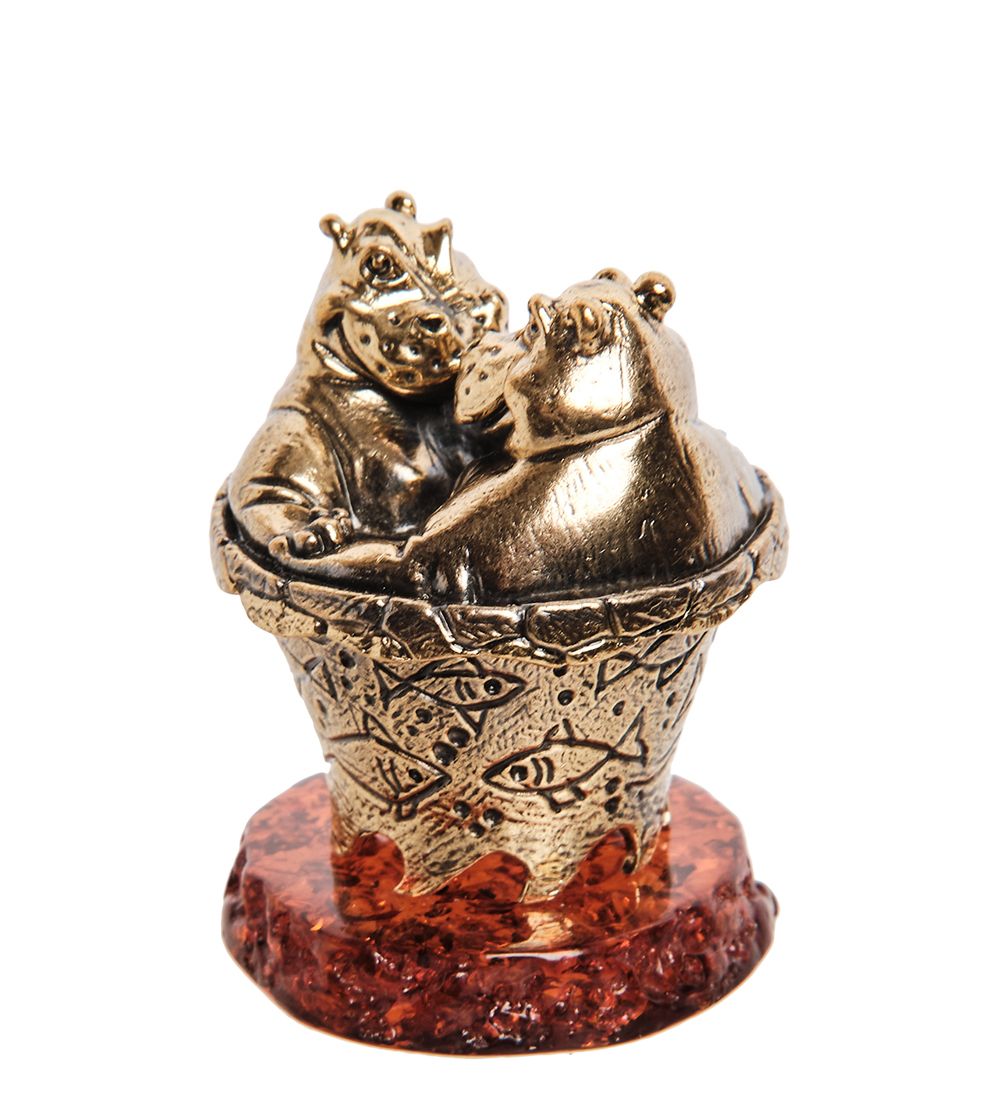 Народные промыслы AM-3272 Шкатулка «Бегемоты Романтик « (латунь, янтарь)