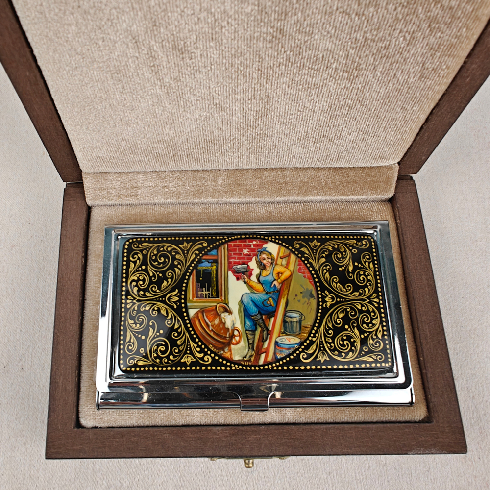 Визитница "Подарок строителю" (роспись Палех)