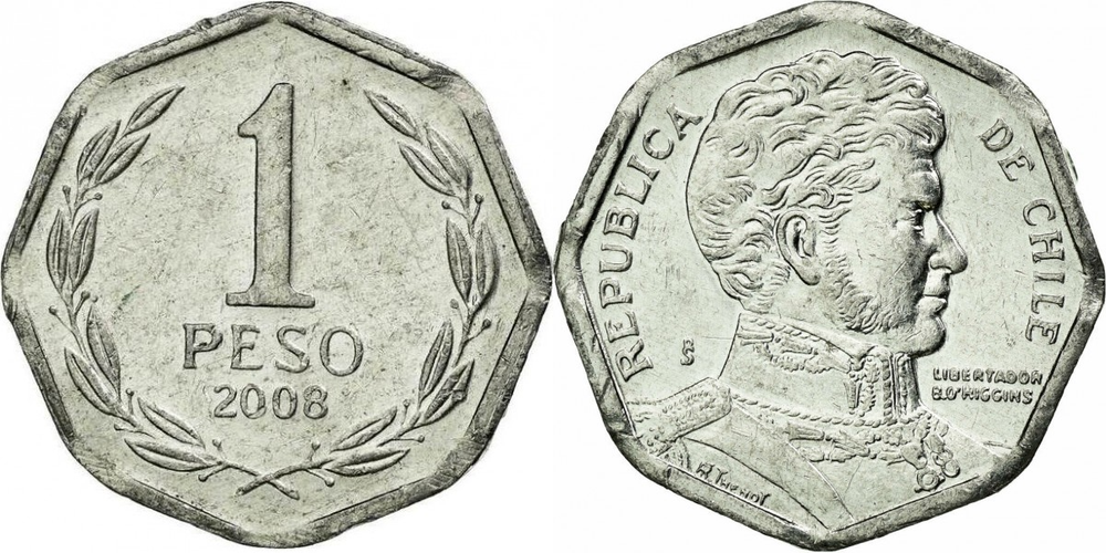 Чили 1 песо, 1992 - 2015 Бернардо О’Хиггинс XF