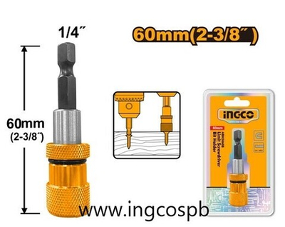 Держатель для бит 60 мм. с ограничителем и двойным магнитом INGCO ABH50608