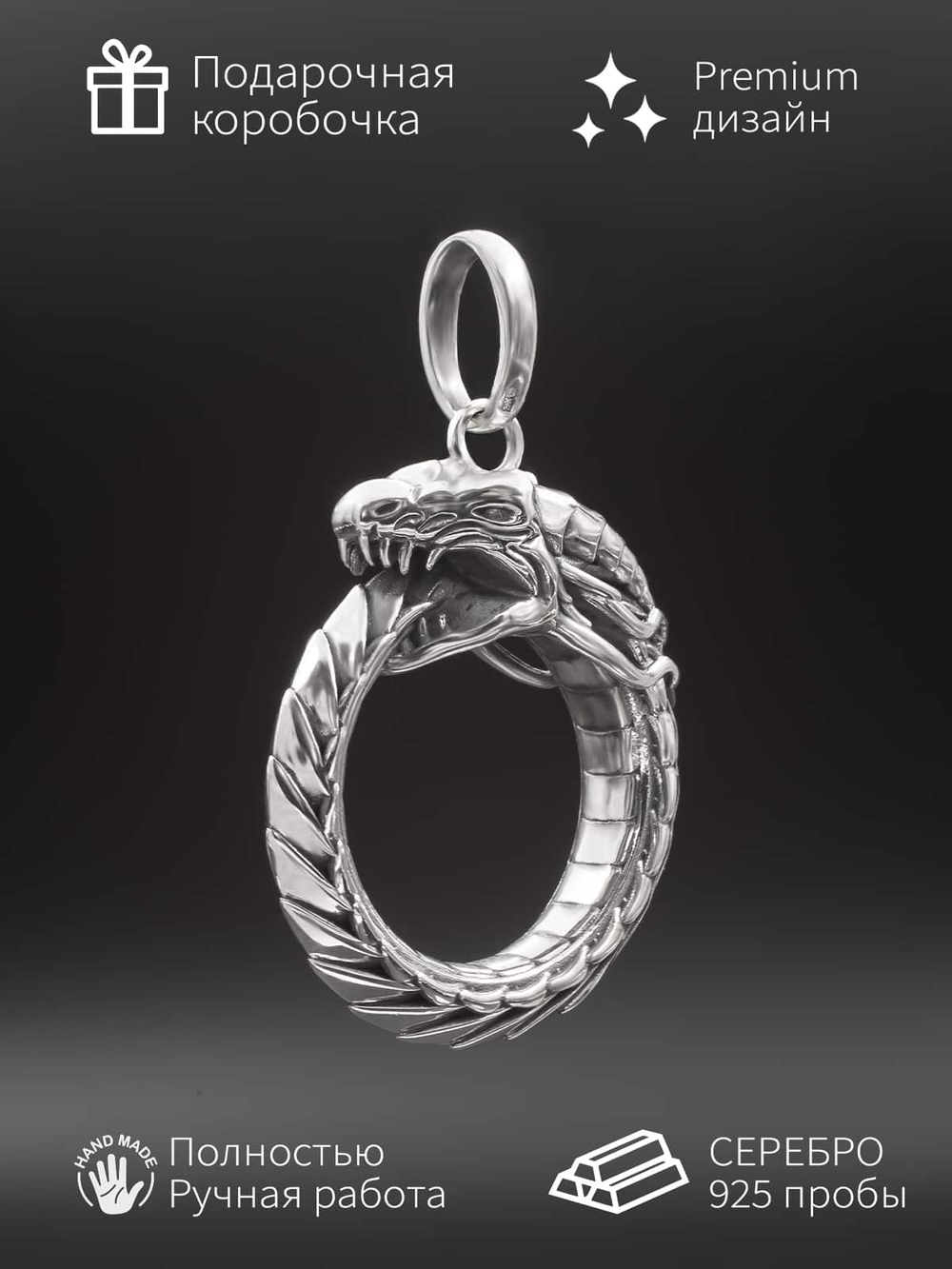 Картинка уроборос из серебра с инфографикой.