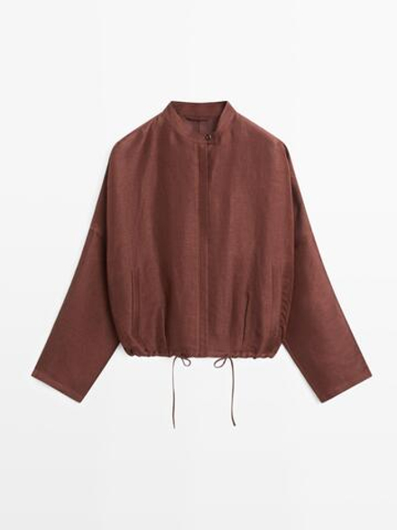Massimo Dutti Бомбер из смесового льна, коричневый