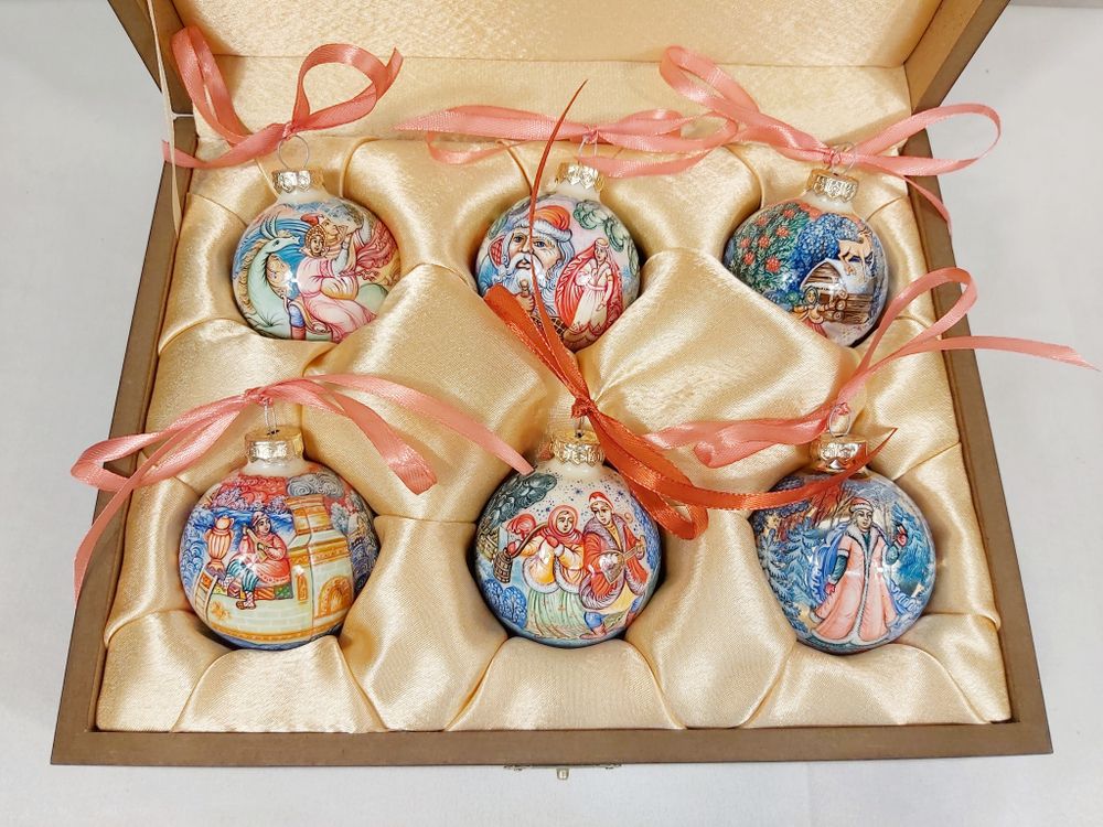 Набор елочных шаров  с ручной росписью Палех  "Сказки" №13