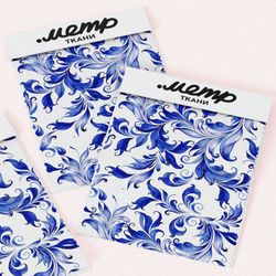 Ткань бифлекс изящные узоры росписью гжель