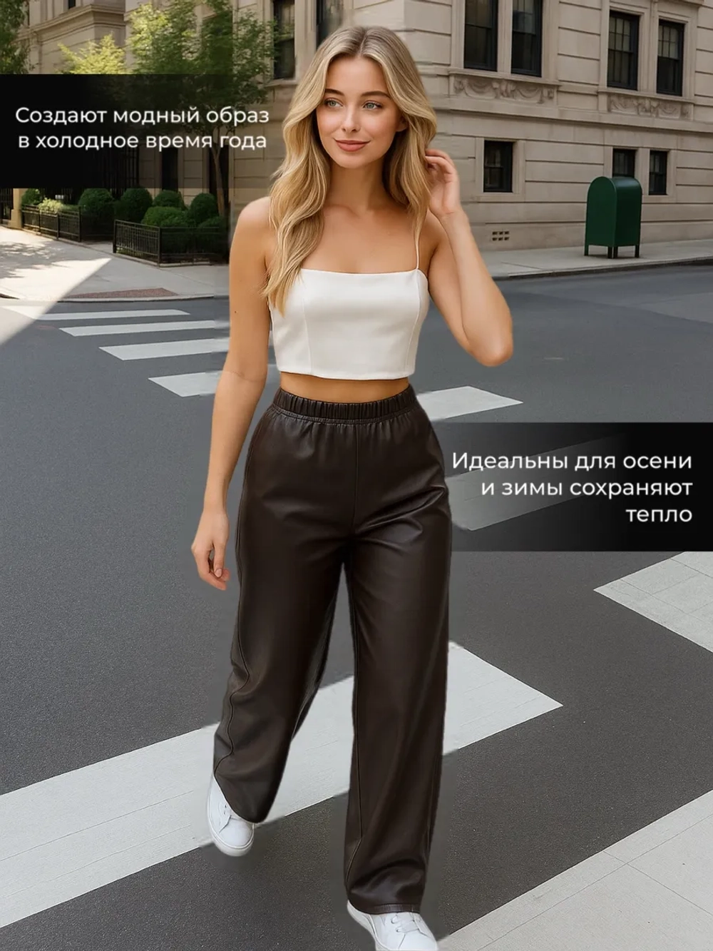 Брюки кожаные палаццо широкие прямой крой