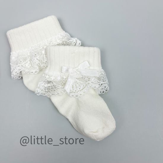 Носочки хлопковые "Бантик и кружево" Розовый/Молочный с кружевом