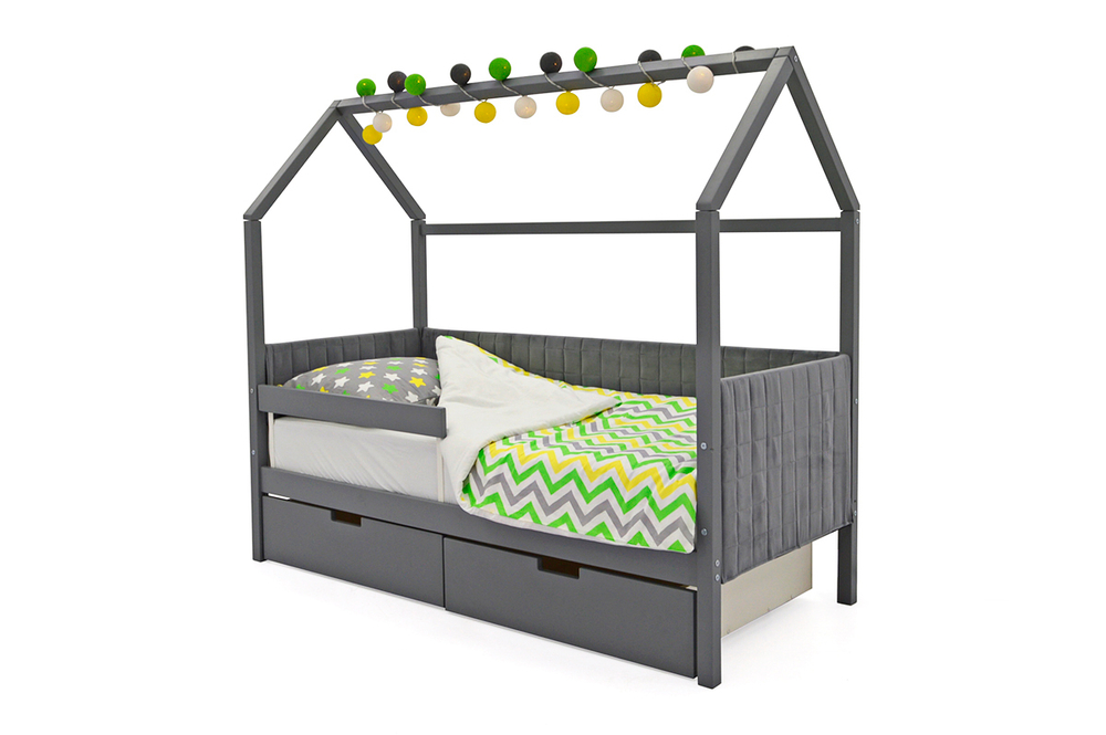 Детская кровать-домик мягкий Бельмарко Svogen графит