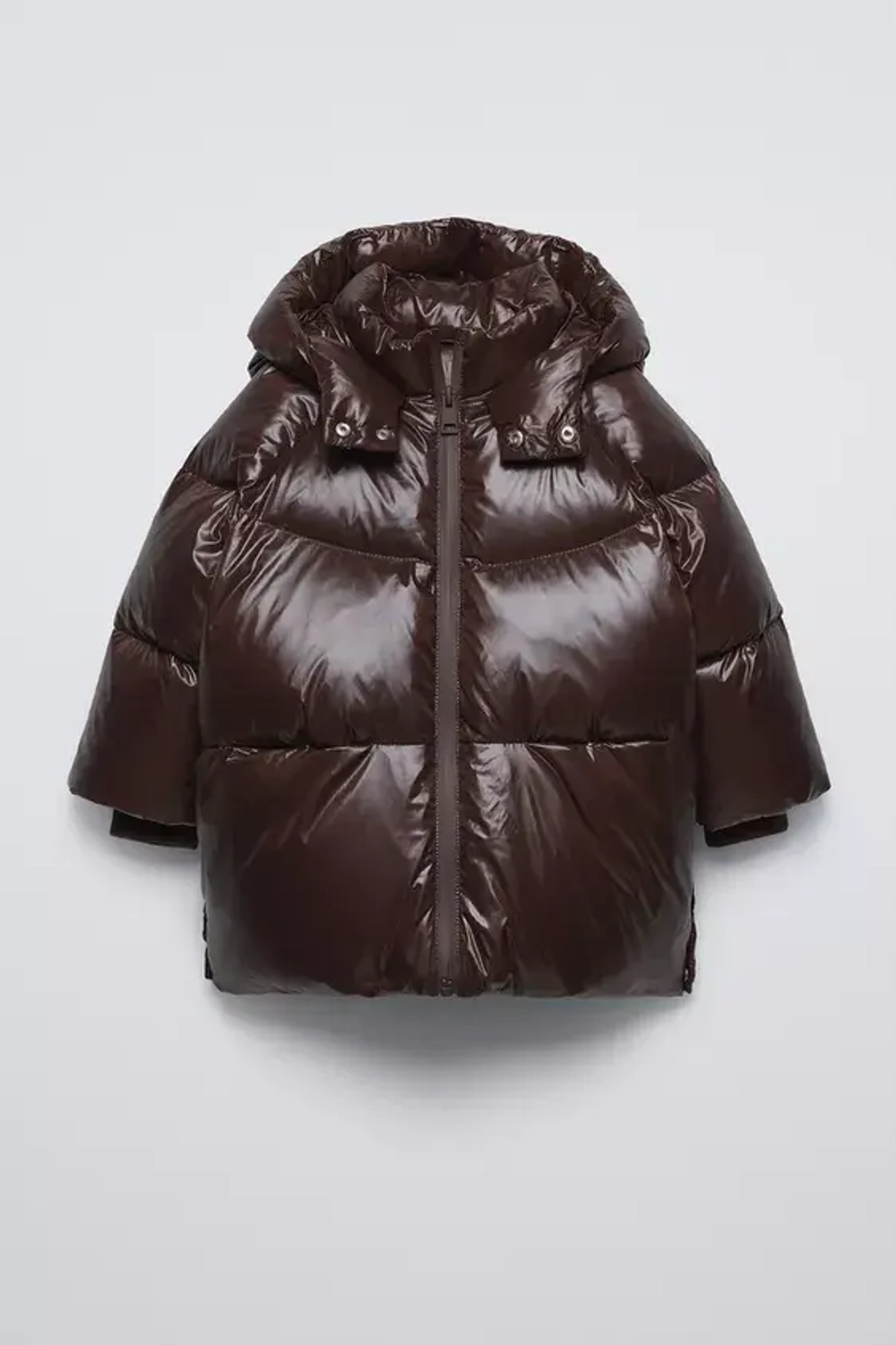 ZARA ПУХОВИК С НАПОЛНИТЕЛЕМ ИЗ ПЕРА И ПУХА WATER REPELLENT, ТЕМНО-КОРИЧНЕВЫЙ