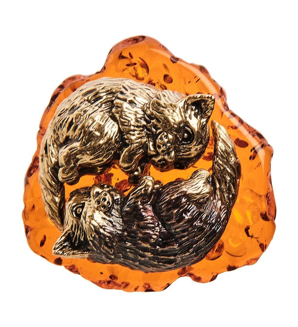 Народные промыслы AM-3065 Фигурка «Коты Инь-Янь» (латунь, янтарь)