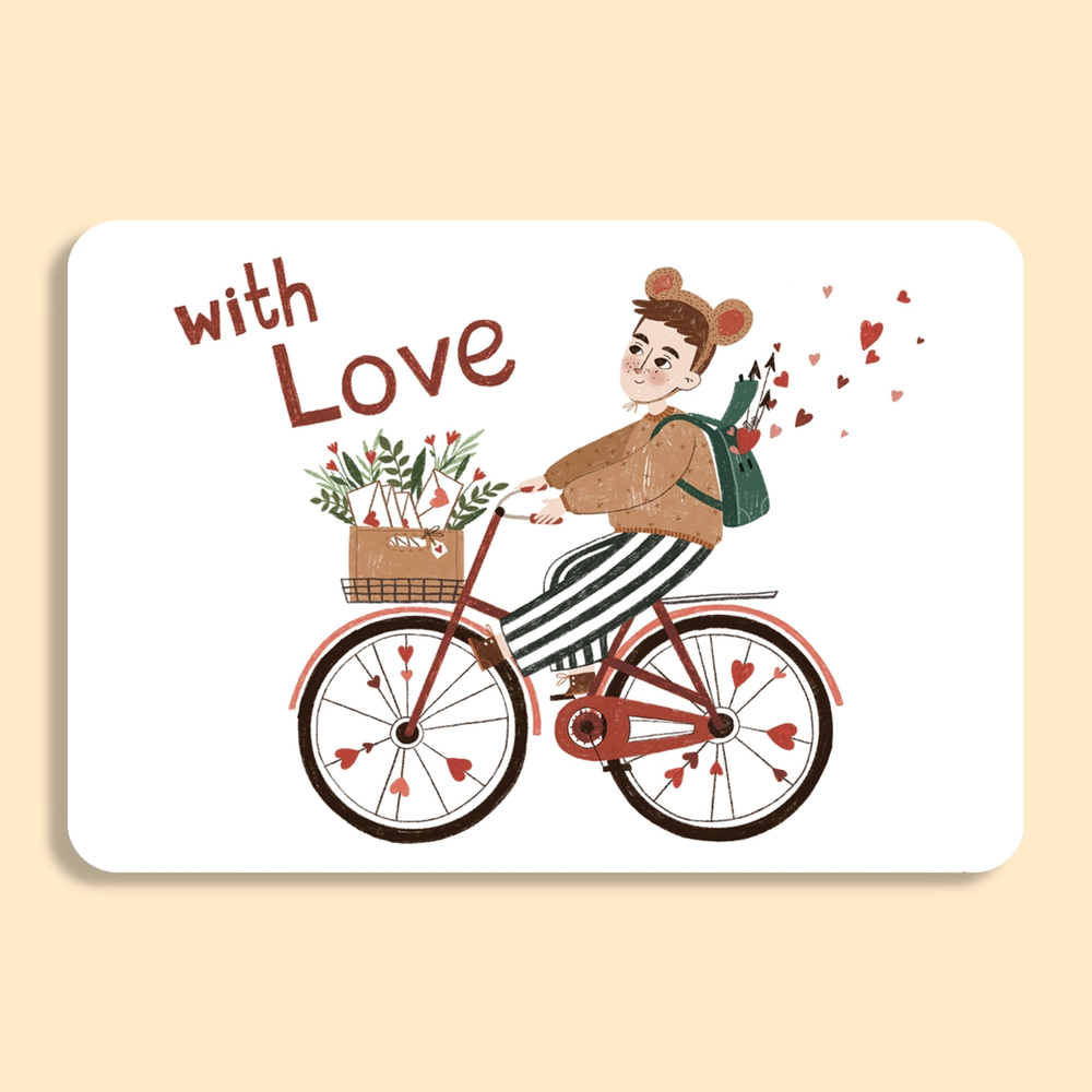 Открытка "Love" 6 × 9 см, открытка девушке, валентинка, открытка на день святого валентина, открытка к букету, открытки для букетов, открытки марьино, цветы марьино