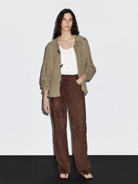 Massimo Dutti Кардиган из мерсеризованного хлопка с пуговицами, дымчатый