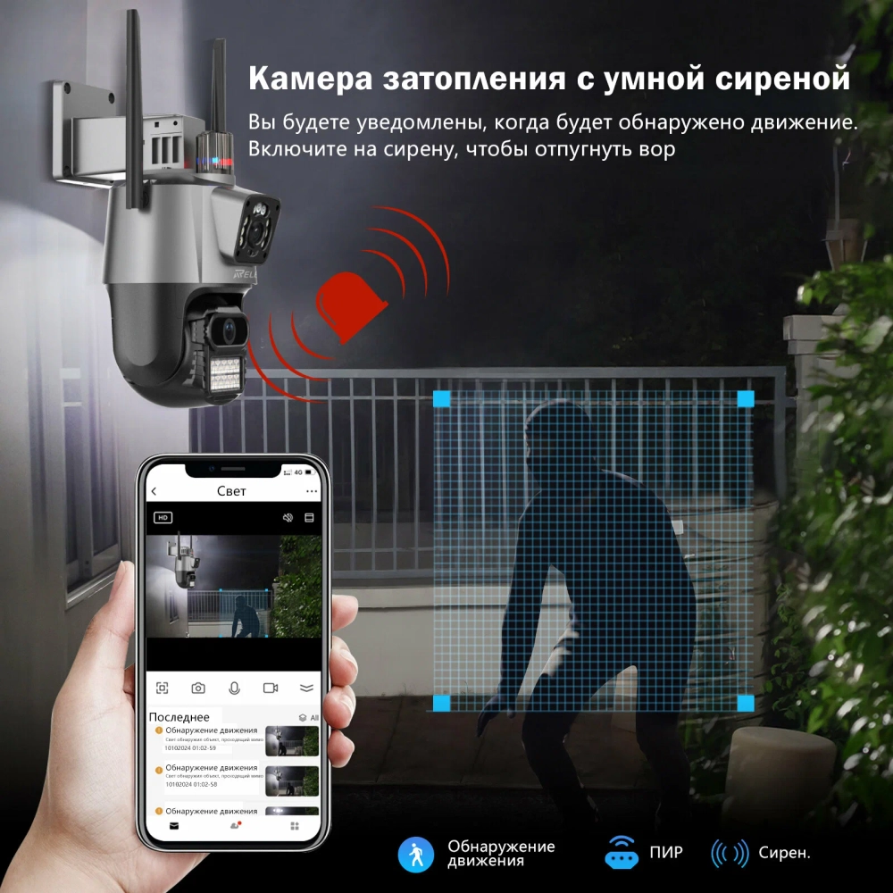 Уличная Wi-Fi камера видеонаблюдения 8 Мп Full HD 4K Камера двойная 8мп два объектива