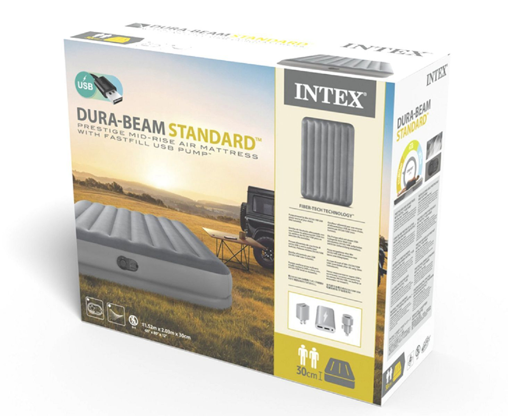 Кровать надувная двуспальная Prestige Mid-Rise Airbed 152х203х30 см, USB насос, Intex 64114