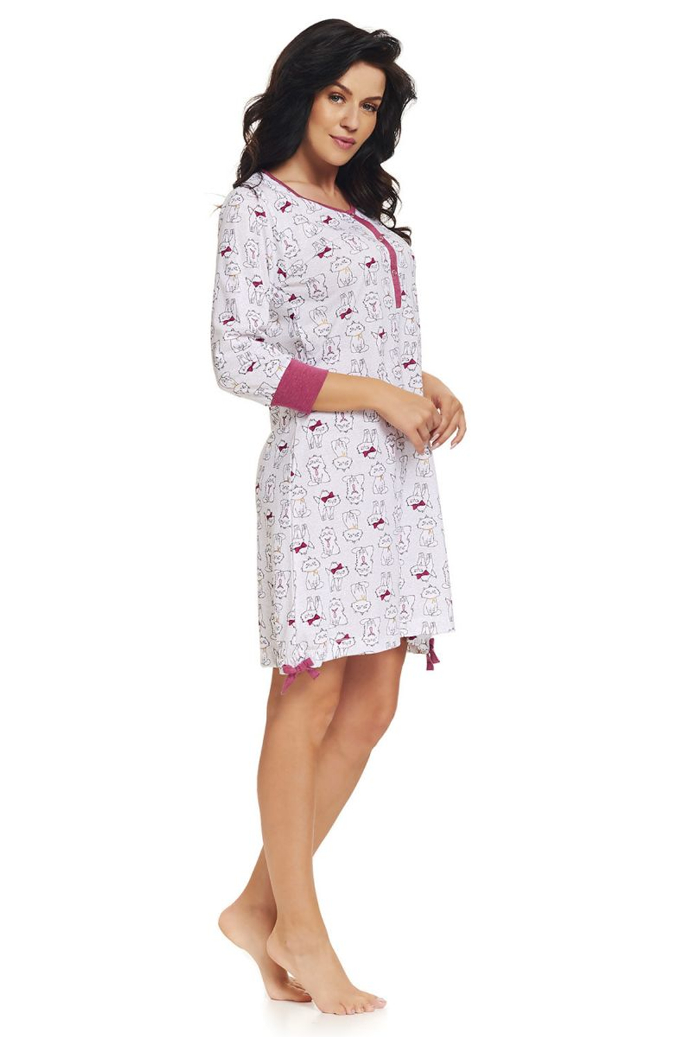 Светло-серая сорочка на пуговках с принтом в виде кошек (Размер: S) (Цвет: светло-серый)