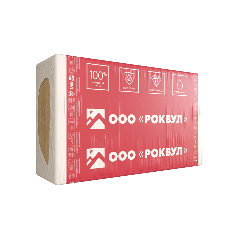 Плита из минеральной ваты на основе горных пород базальтовой группы кашированная армированной алюминиевой фольгой ТЕХ БАТТС 125, РОКВУЛ