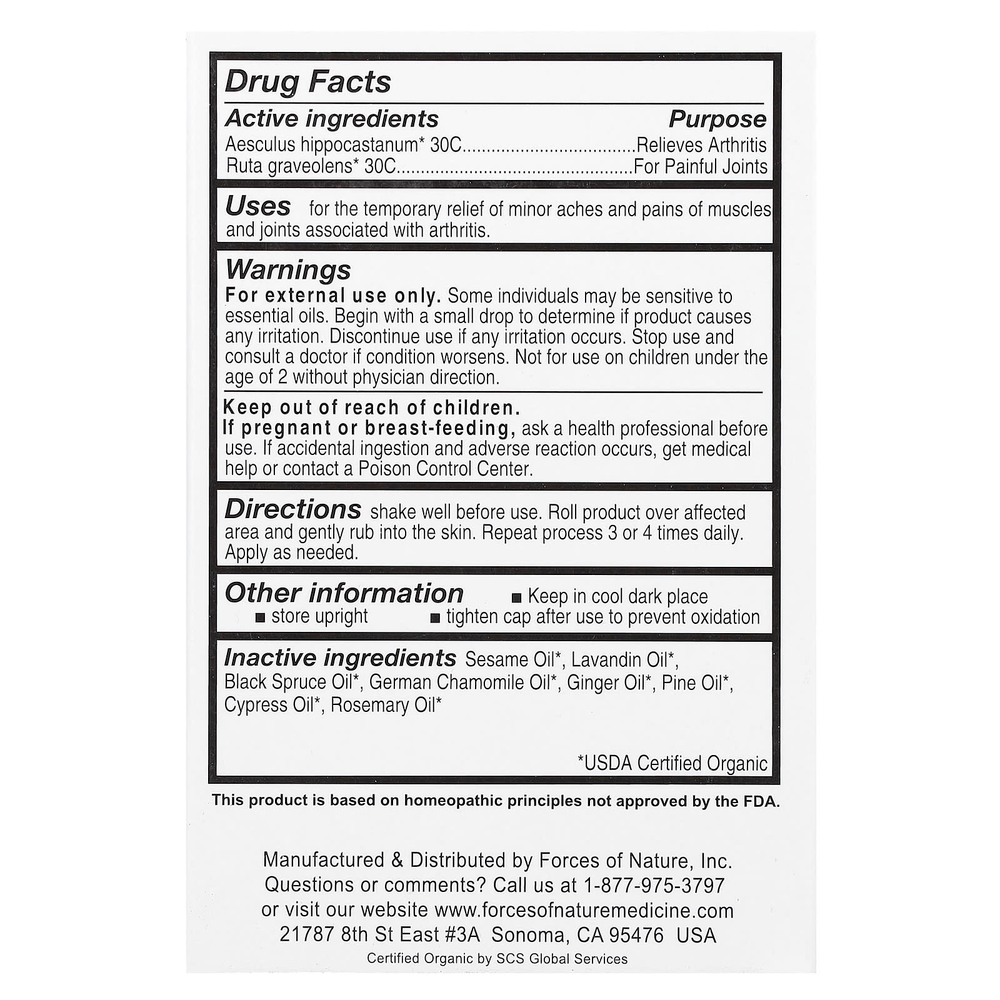 Forces of Nature, ролик от боли в суставах, органическое растительное средство, 4 мл (0,14 жидк. унции)