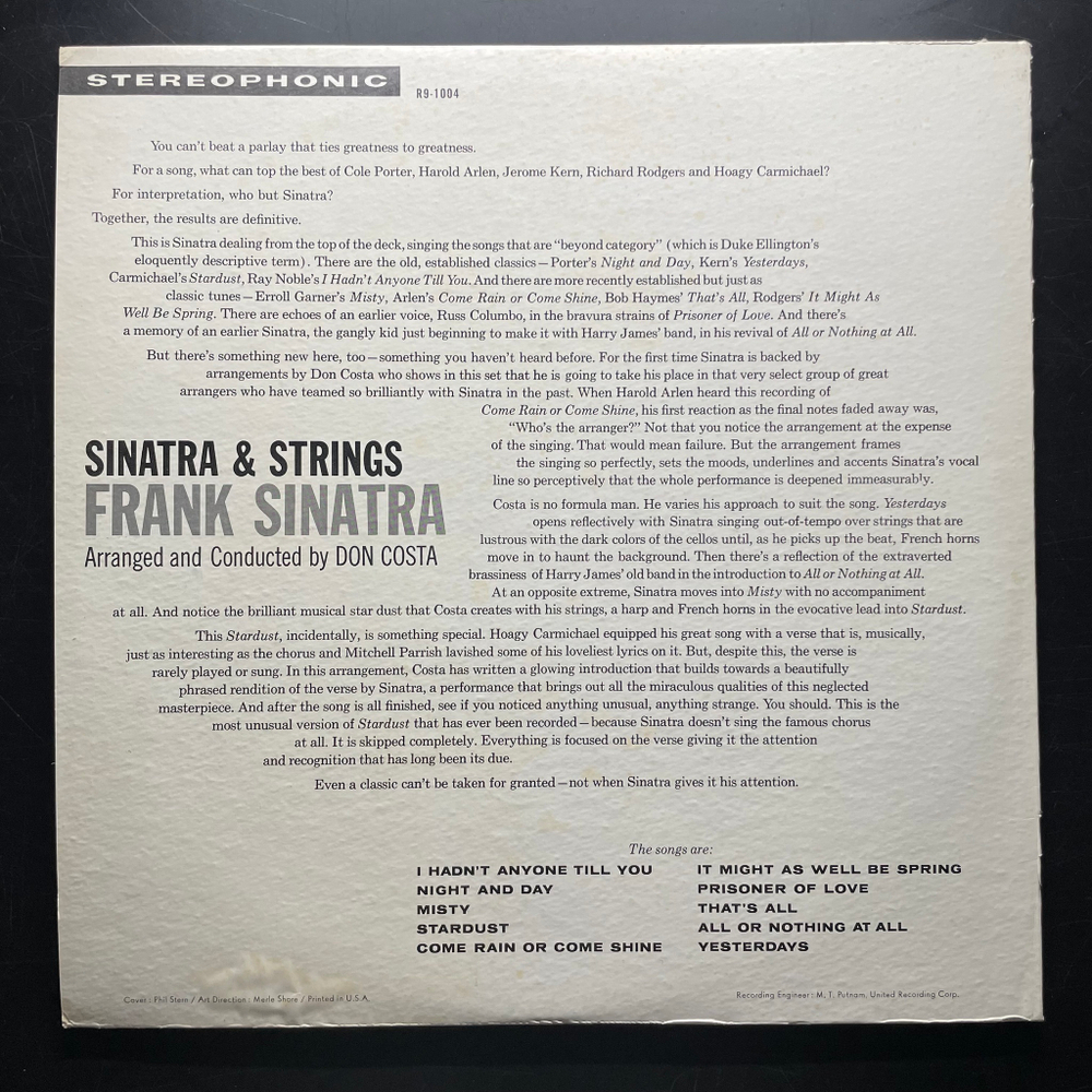 Frank Sinatra ‎– Sinatra & Strings (США)