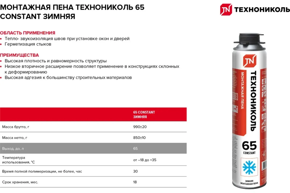 Монтажная профессиональная пена Технониколь 65 CONSTANT зимняя TN528375